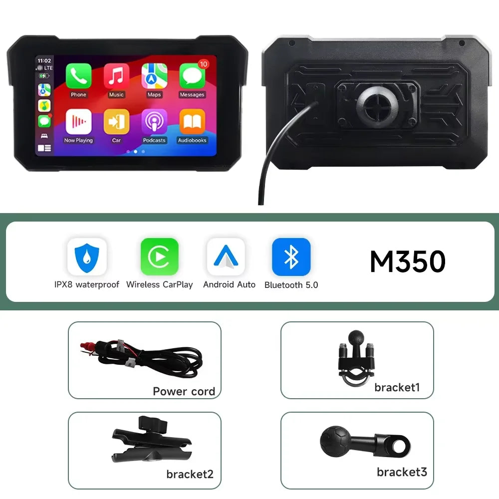 Lecteur multimédia pour moto 5 pouces, navigation GPS sans fil, Carplay, Bluetooth