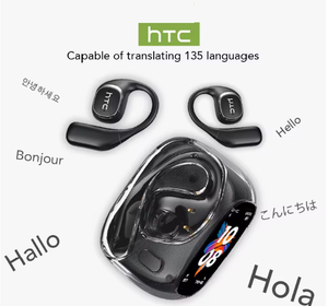 Écouteurs HTC NE11 Bluetooth V6.0 avec traducteur IA, casque sans fil ouvert, écran LCD, basses stéréo, autonomie de 8 heures