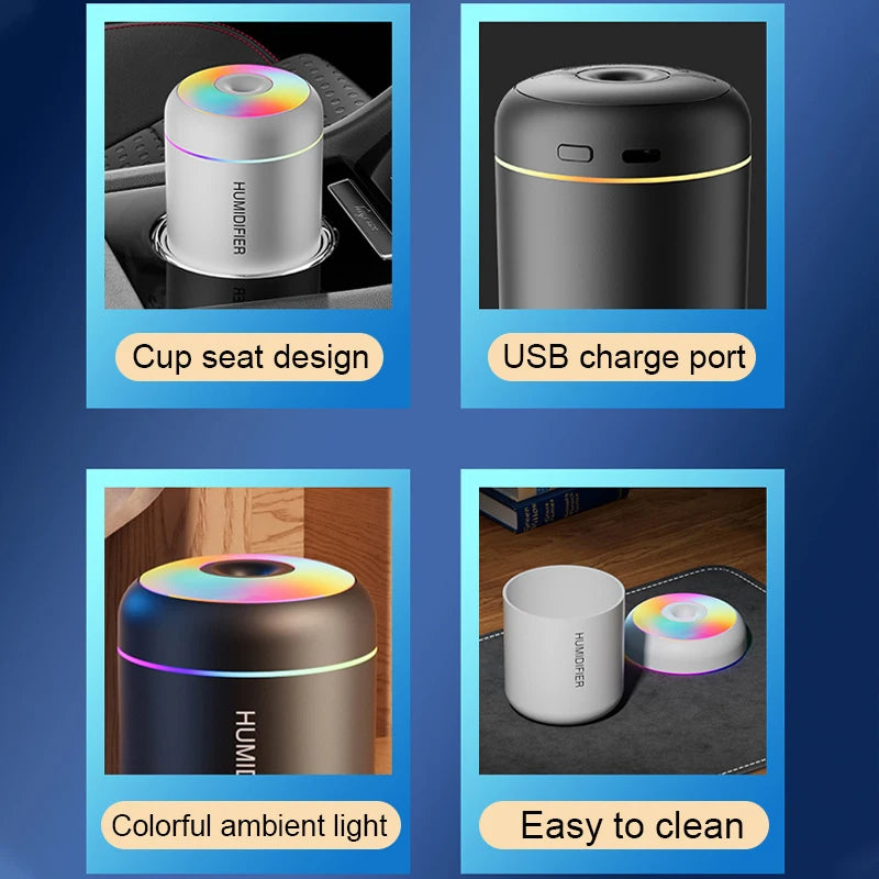 Humidificateur d'air, diffuseur d'arômes, purificateur d'huiles essentielles, lumières colorées