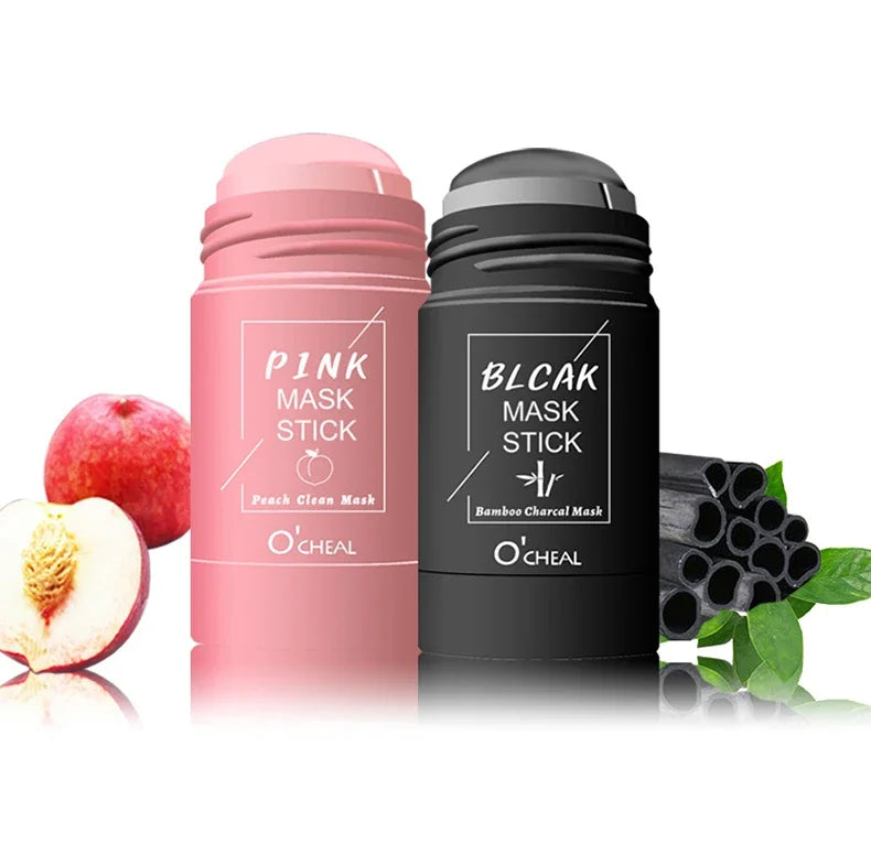 Masque facial solide bâton thé vert miel pêche nettoyage des pores hydratant Long charbon d'aubergine Film de boue