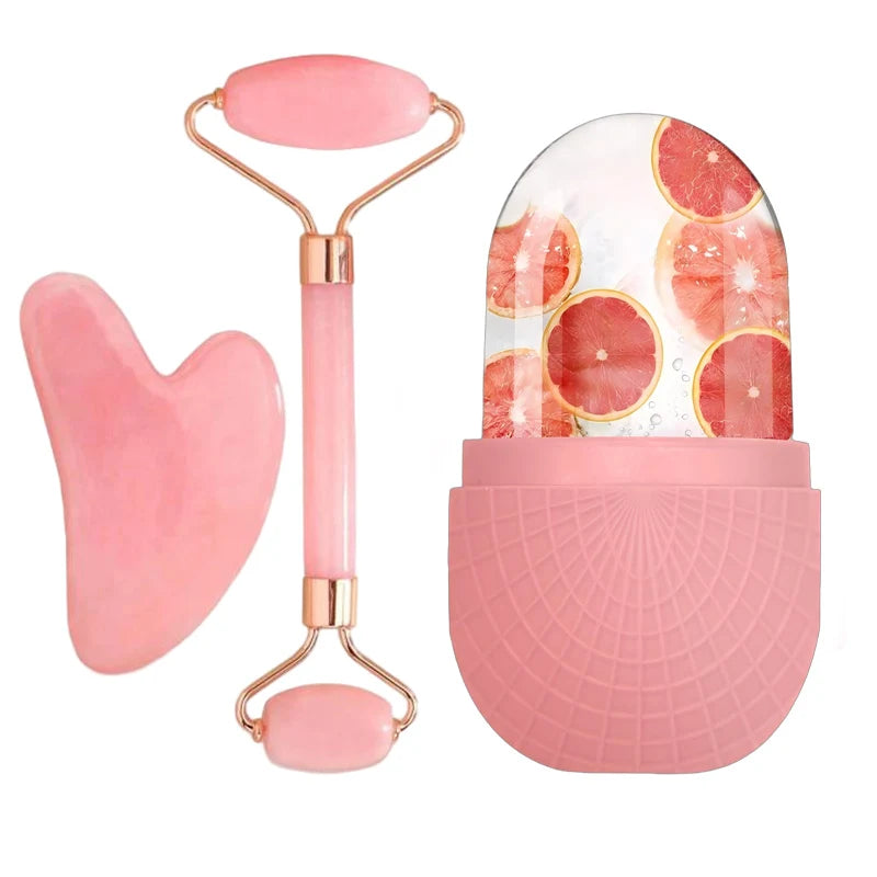 Ensemble de rouleaux de surface de glace - Ensemble de rouleaux de glace pour soins de la peau du visage, outils de massage du visage, rouleau de surface de glace en silicone, planche gua sha.