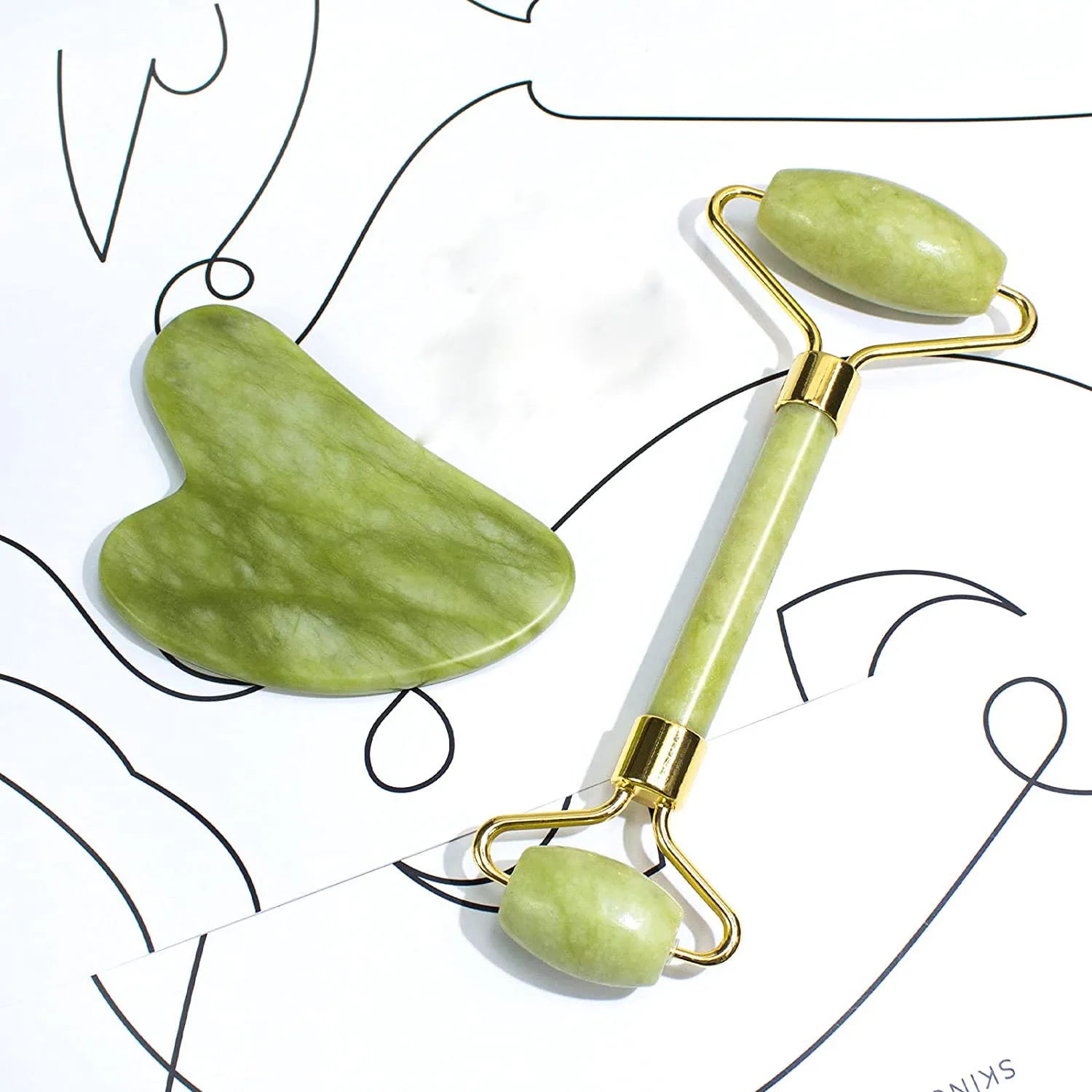 2 pièces Gua Sha pierre naturelle Gowoman Gua Sha pierre faciale Gua Sha rouleau de Visage pour outil de massage du visage grattoir à Gouache LBHL07