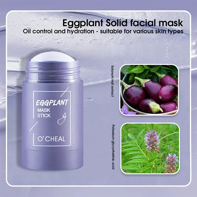 Masque facial solide bâton thé vert miel pêche nettoyage des pores hydratant Long charbon d'aubergine Film de boue