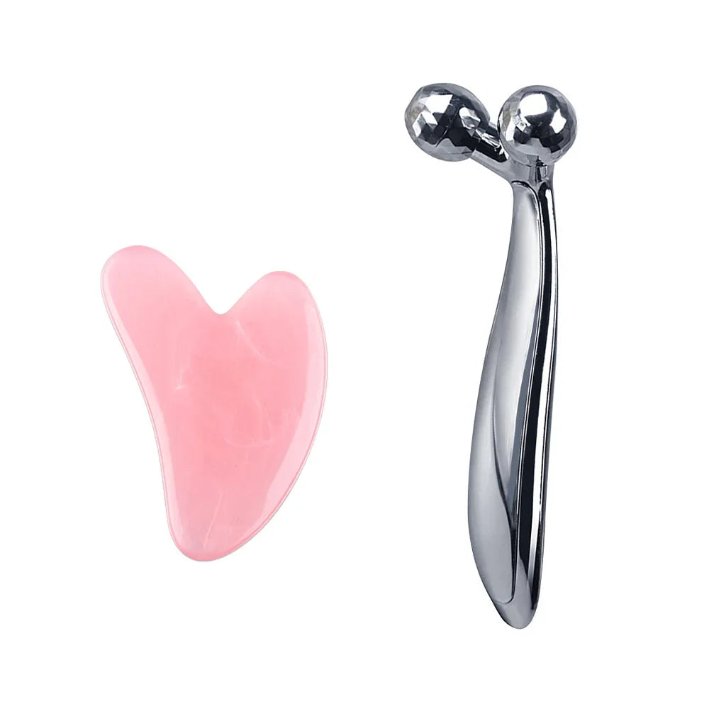 Masseur de visage et de cou à rouleau 3D en forme de Y, rotation à 360 degrés, outils de Massage du corps mince + grattoir Gouache Guasha, Lifting de la peau, dissolvant de rides