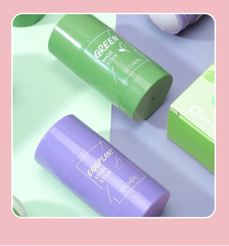 Masque facial solide bâton thé vert miel pêche nettoyage des pores hydratant Long charbon d'aubergine Film de boue