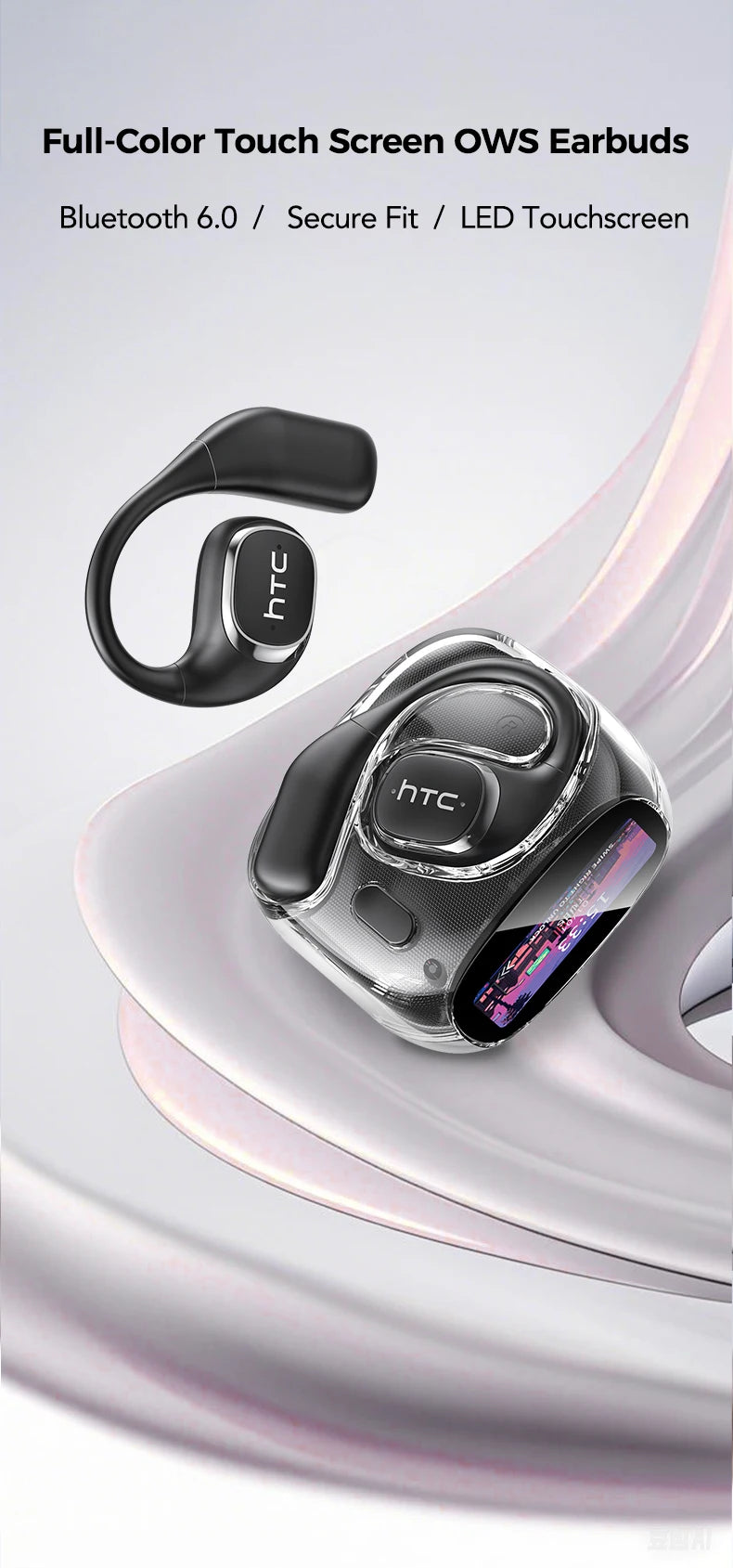Traducteur HTC NE11 Bluetooth 6.0 OWS casque sans fil écouteurs de traduction écran tactile couleur batterie Ultra longue durée de vie