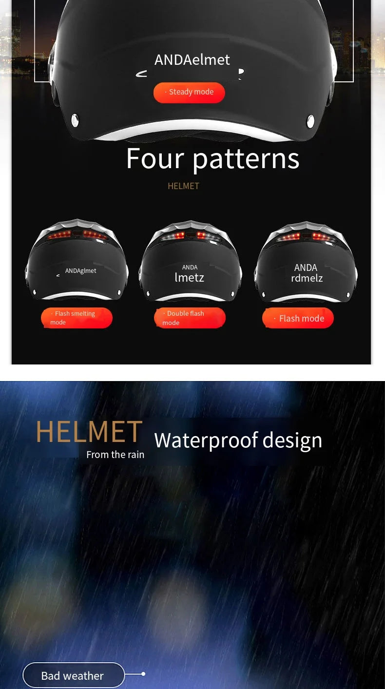 Casques de moto avec lumières LED, casque de cyclomoteur