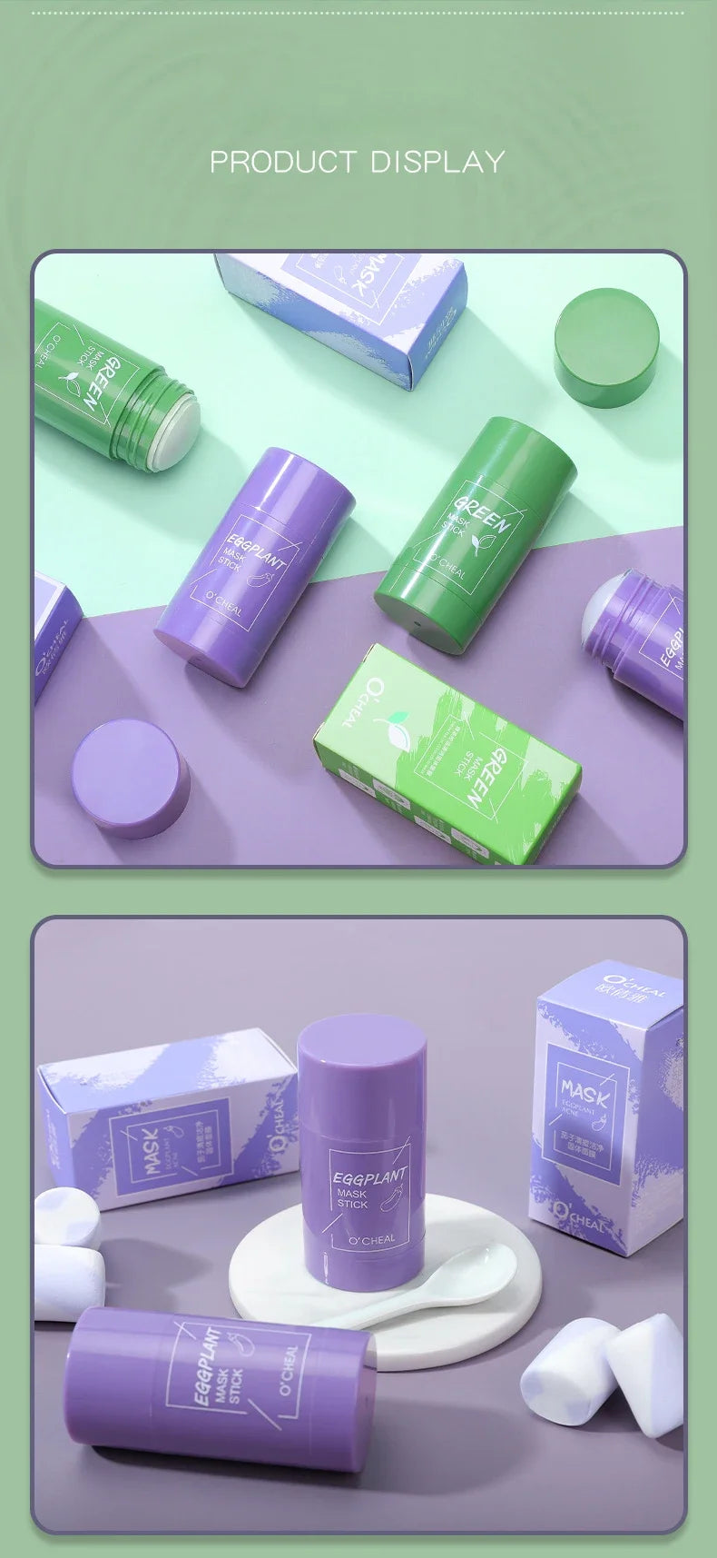 Masque facial solide bâton thé vert miel pêche nettoyage des pores hydratant Long charbon d'aubergine Film de boue