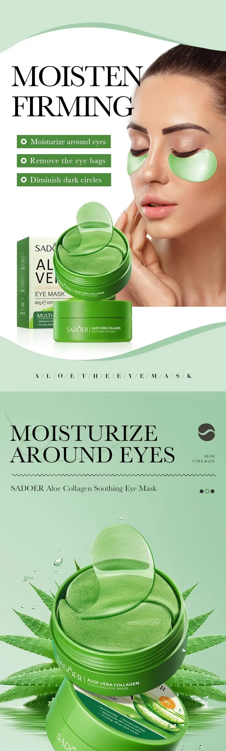 Masque pour les yeux au collagène à l'aloe Vera, 60 pièces, Anti-cernes, sacs pour les yeux, hydratant, raffermissant, acide hyaluronique, patchs pour les yeux, soins de la peau