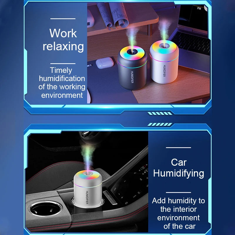 Humidificateur d'air, diffuseur d'arômes, purificateur d'huiles essentielles, lumières colorées