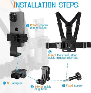 Support de téléphone réglable avec sangle de poitrine pour caméra de sport, support noir