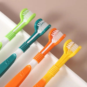 Brosse à dents à trois têtes pour animaux de compagnie, nettoyage buccal