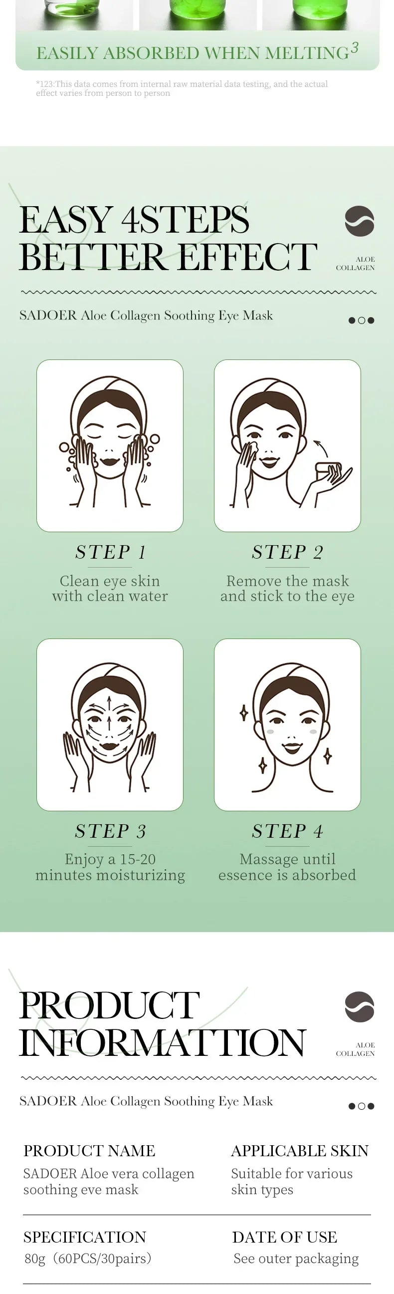 Masque pour les yeux au collagène à l'aloe Vera, 60 pièces, Anti-cernes, sacs pour les yeux, hydratant, raffermissant, acide hyaluronique, patchs pour les yeux, soins de la peau