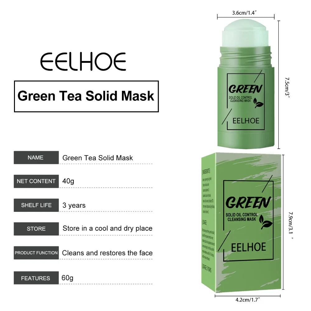 Masque facial solide nettoyant au thé vert, bâton nettoie les Pores, élimine l'acné, points noirs, contrôle de l'huile, éclaircit, hydratant, beauté, ensemble pour la peau