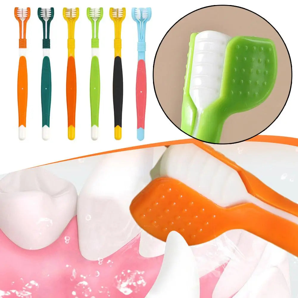Brosse à dents à trois têtes pour animaux de compagnie, nettoyage buccal