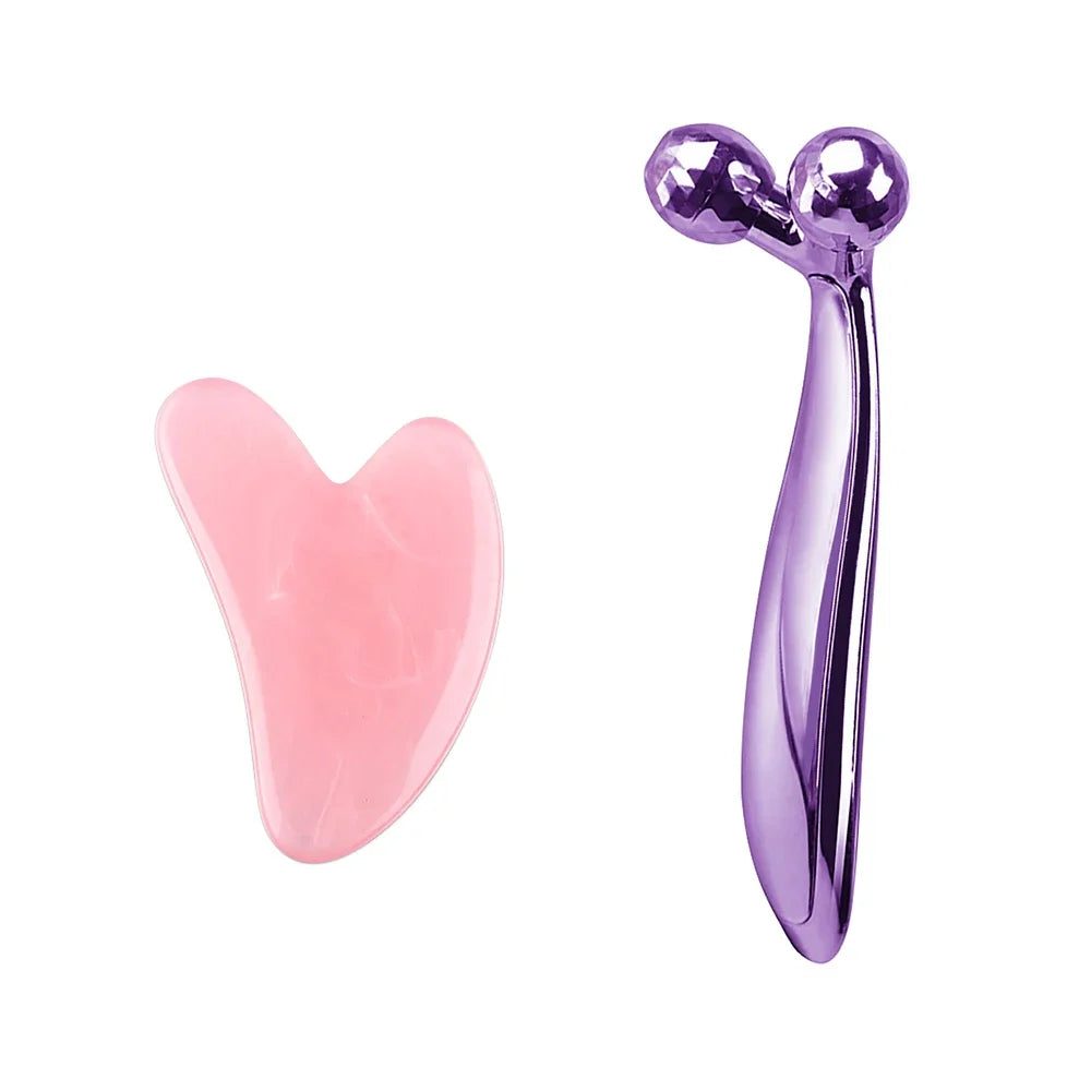 Masseur de visage et de cou à rouleau 3D en forme de Y, rotation à 360 degrés, outils de Massage du corps mince + grattoir Gouache Guasha, Lifting de la peau, dissolvant de rides