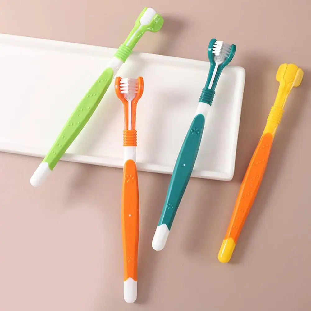 Brosse à dents à trois têtes pour animaux de compagnie, nettoyage buccal