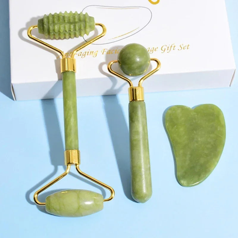 Rouleau de Jade naturel pour le visage Gua Sha, pierre naturelle, masseur de corps et de cou, points d'acupuncture, soins oculaires, Spa, outils de Massage, Lifting du visage