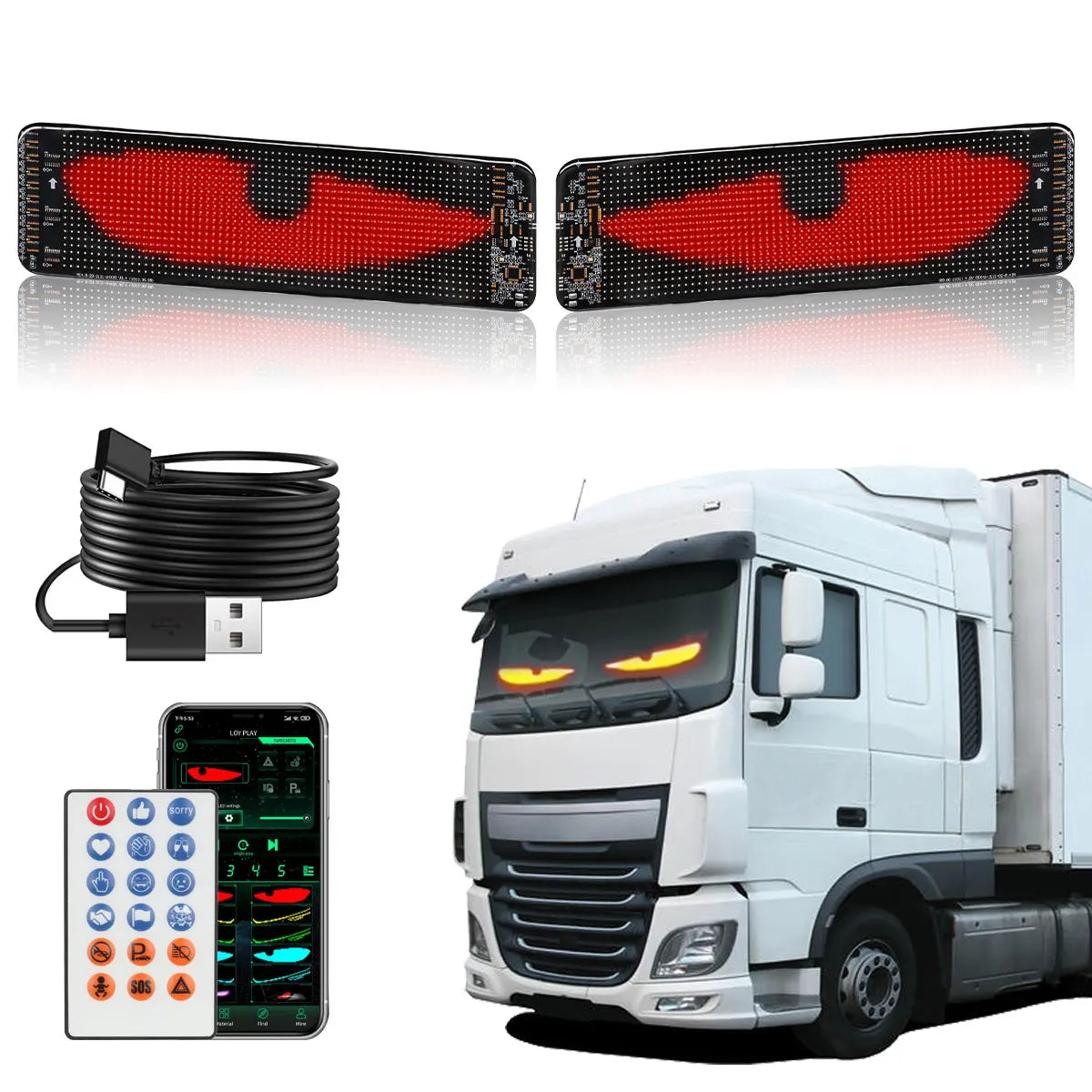 Décoration LED pour pare-brise de camion, lumière clignotante, œil d'ange, lecteur multimédia