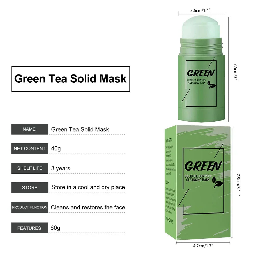 Masque facial solide nettoyant au thé vert, bâton nettoie les Pores, élimine l'acné, points noirs, contrôle de l'huile, éclaircit, hydratant, beauté, ensemble pour la peau