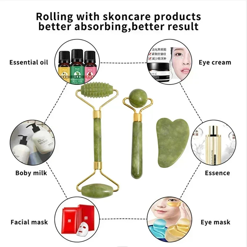 Rouleau de Jade naturel pour le visage Gua Sha, pierre naturelle, masseur de corps et de cou, points d'acupuncture, soins oculaires, Spa, outils de Massage, Lifting du visage