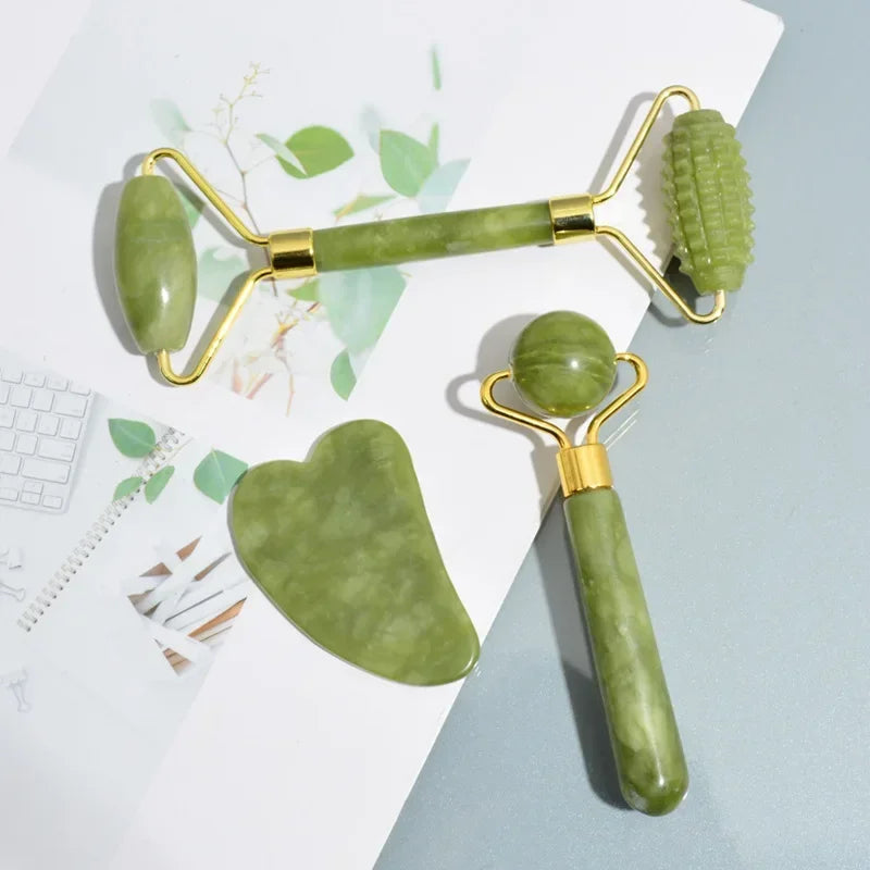 Rouleau de Jade naturel pour le visage Gua Sha, pierre naturelle, masseur de corps et de cou, points d'acupuncture, soins oculaires, Spa, outils de Massage, Lifting du visage