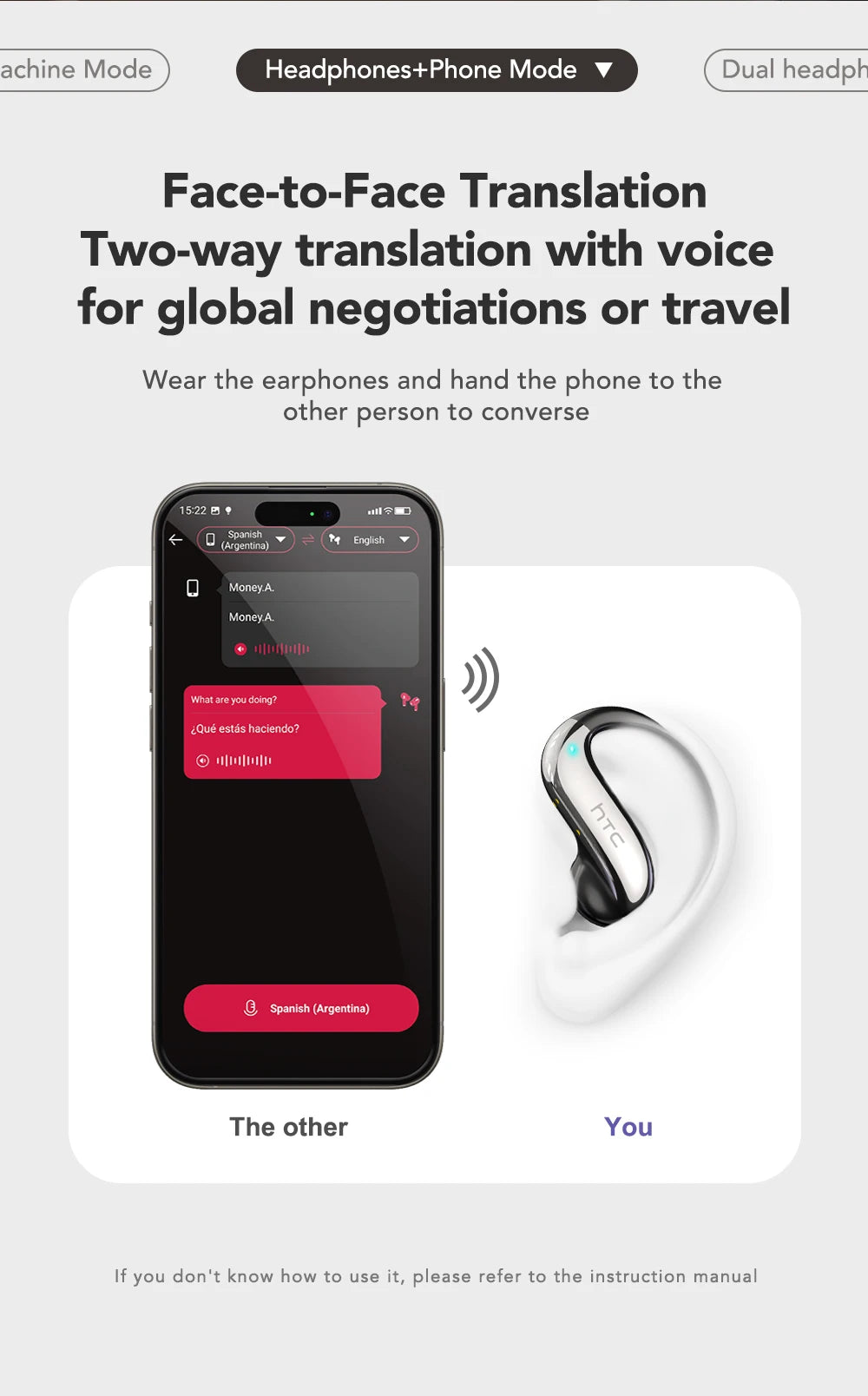 Ecouteur sans fil HTC NE23 OWS 6.0, Écouteurs de traduction, Double réduction du bruit