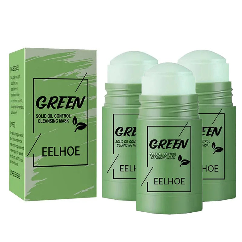 Masque facial solide nettoyant au thé vert, bâton nettoie les Pores, élimine l'acné, points noirs, contrôle de l'huile, éclaircit, hydratant, beauté, ensemble pour la peau