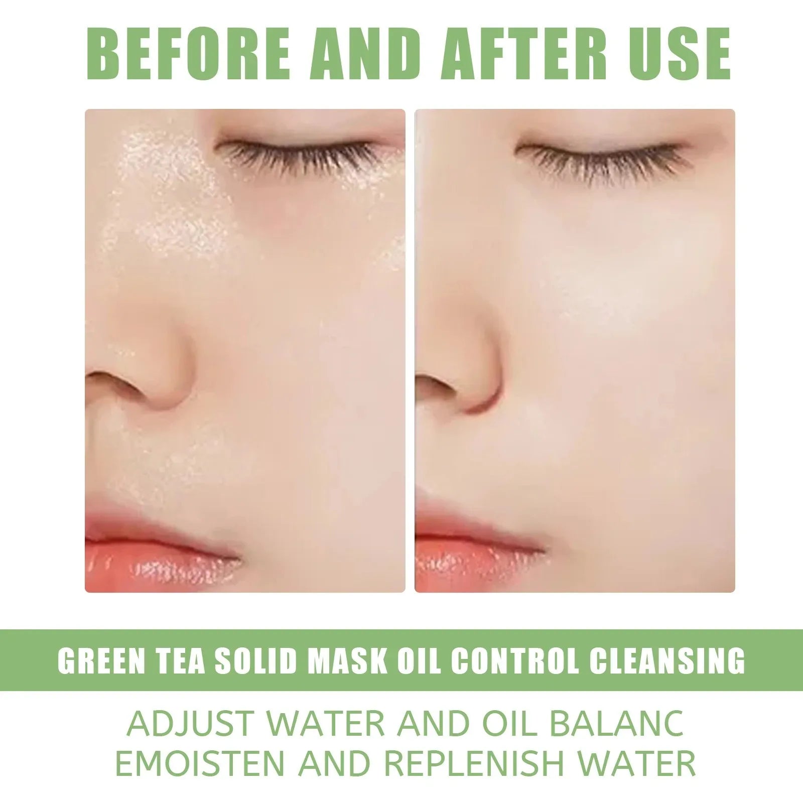Masque facial solide nettoyant au thé vert, bâton nettoie les Pores, élimine l'acné, points noirs, contrôle de l'huile, éclaircit, hydratant, beauté, ensemble pour la peau
