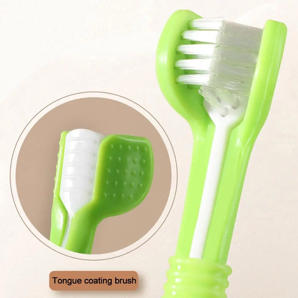 Brosse à dents à trois têtes pour animaux de compagnie, nettoyage buccal