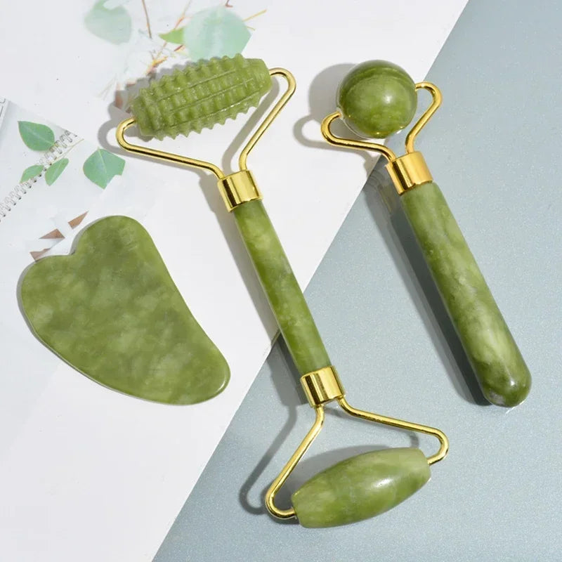 Rouleau de Jade naturel pour le visage Gua Sha, pierre naturelle, masseur de corps et de cou, points d'acupuncture, soins oculaires, Spa, outils de Massage, Lifting du visage