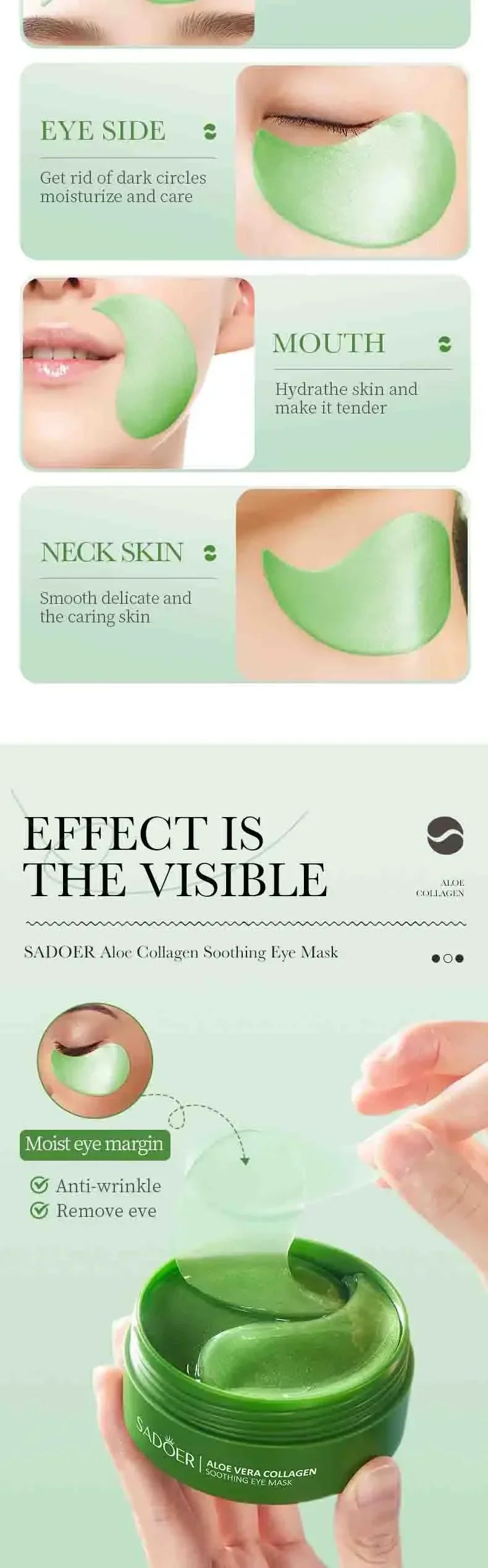 Masque pour les yeux au collagène à l'aloe Vera, 60 pièces, Anti-cernes, sacs pour les yeux, hydratant, raffermissant, acide hyaluronique, patchs pour les yeux, soins de la peau