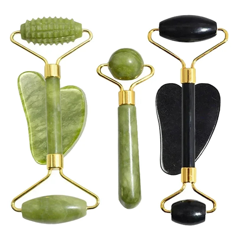 Rouleau de Jade naturel pour le visage Gua Sha, pierre naturelle, masseur de corps et de cou, points d'acupuncture, soins oculaires, Spa, outils de Massage, Lifting du visage