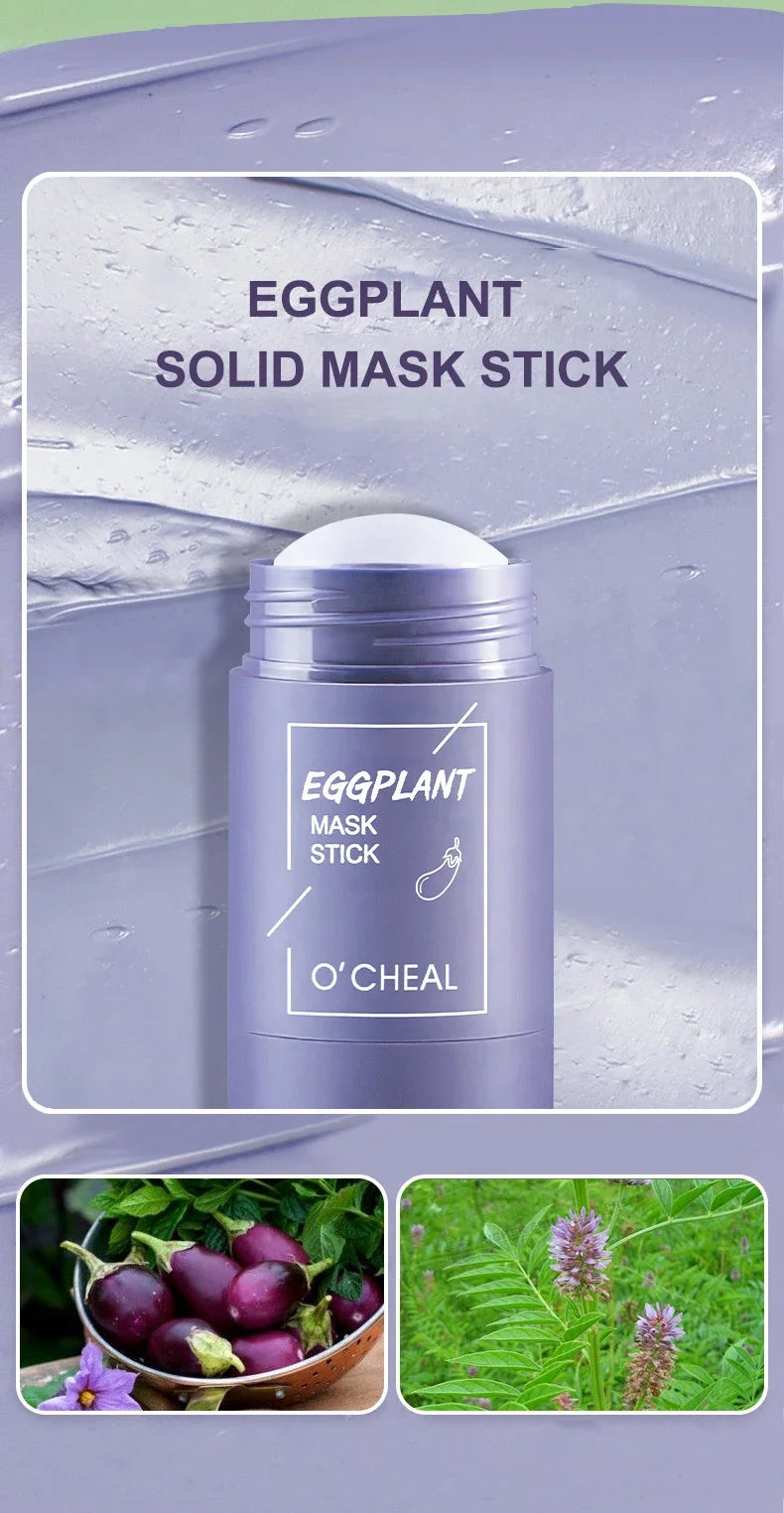 Masque facial solide bâton thé vert miel pêche nettoyage des pores hydratant Long charbon d'aubergine Film de boue