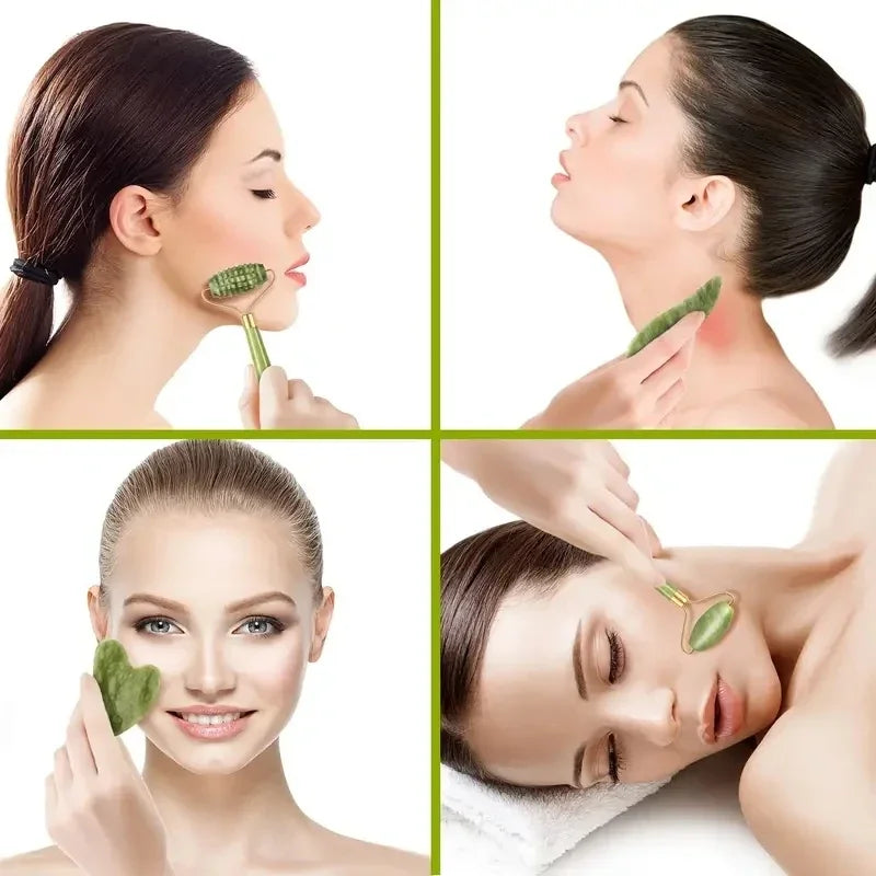 Masseur facial en Jade noir naturel, grattoir guasha, rouleau à double tête, soins de la peau et massage du visage