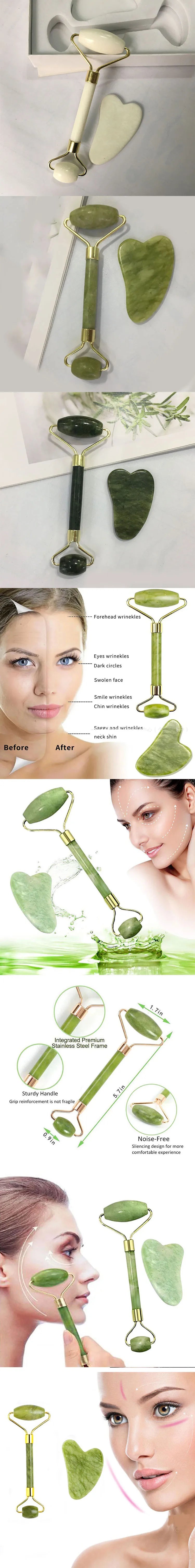 2 pièces Gua Sha pierre naturelle Gowoman Gua Sha pierre faciale Gua Sha rouleau de Visage pour outil de massage du visage grattoir à Gouache LBHL07