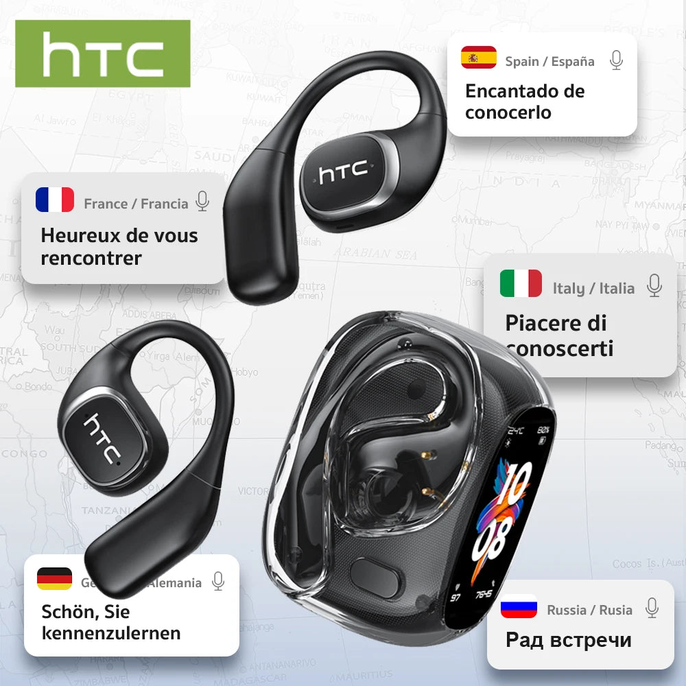 Traducteur HTC NE11 Bluetooth 6.0 OWS casque sans fil écouteurs de traduction écran tactile couleur batterie Ultra longue durée de vie