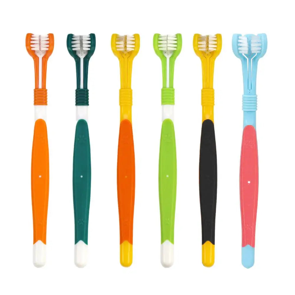 Brosse à dents à trois têtes pour animaux de compagnie, nettoyage buccal
