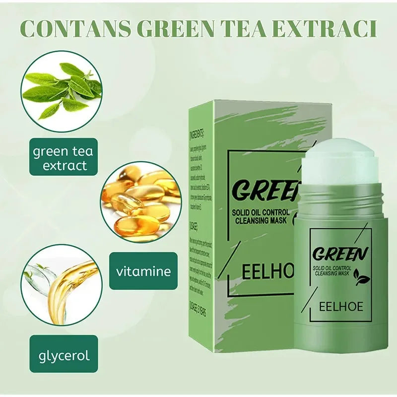 Masque facial solide nettoyant au thé vert, bâton nettoie les Pores, élimine l'acné, points noirs, contrôle de l'huile, éclaircit, hydratant, beauté, ensemble pour la peau