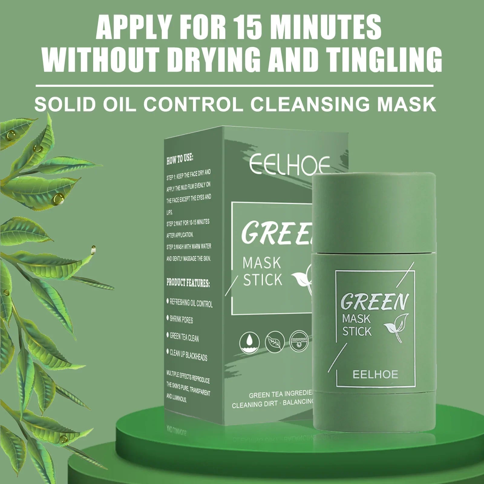 Masque propre au thé vert, bâton de traitement de l'acné, crème dissolvant de points noirs, nettoyage en profondeur des pores, éclaircissant, purifiant, masque de boue en argile Matcha