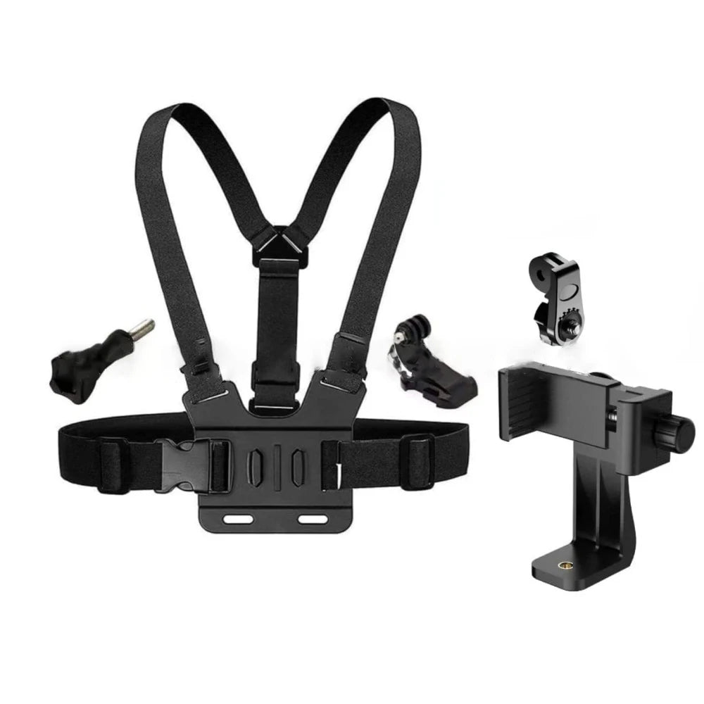 Support de téléphone réglable avec sangle de poitrine pour caméra de sport, support noir