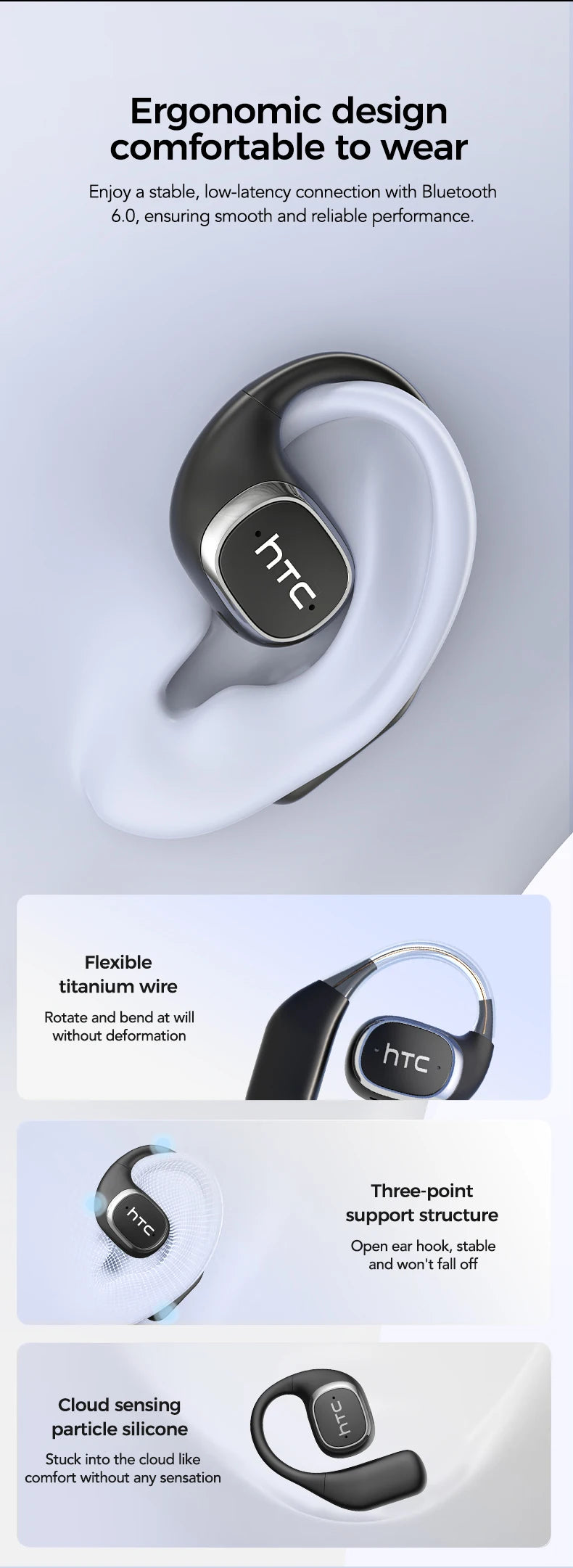 Traducteur HTC NE11 Bluetooth 6.0 OWS casque sans fil écouteurs de traduction écran tactile couleur batterie Ultra longue durée de vie