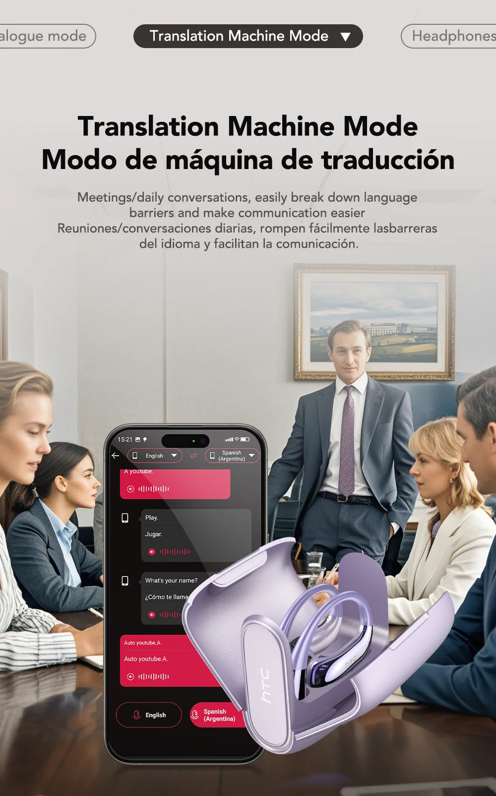Ecouteur sans fil HTC NE23 OWS 6.0, Écouteurs de traduction, Double réduction du bruit