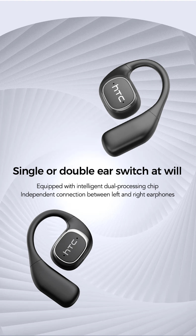 Écouteurs HTC NE11 Bluetooth V6.0 avec traducteur IA, casque sans fil ouvert, écran LCD, basses stéréo, autonomie de 8 heures