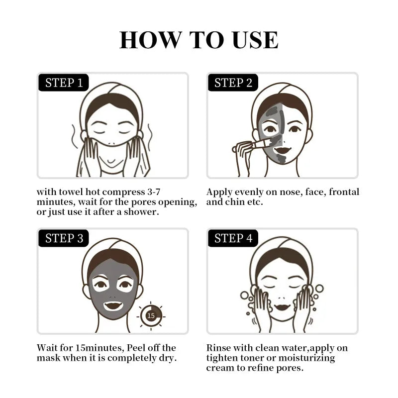 Masque dissolvant de points noirs, nettoyeur de peau au charbon de bois, contrôle de l'huile, anti-ac-ne, pores, rétrécissement, supporter fiant, argile, livres profonds, anciers de masque solide