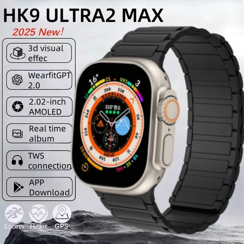 Original HK9 Ultra2 Max Smart Watch Men AMOLED Screen ChatGPT NFC BT Call 2GB ROM Watches GPS PK HK8 HK9 Pro Max Smartwatch Men