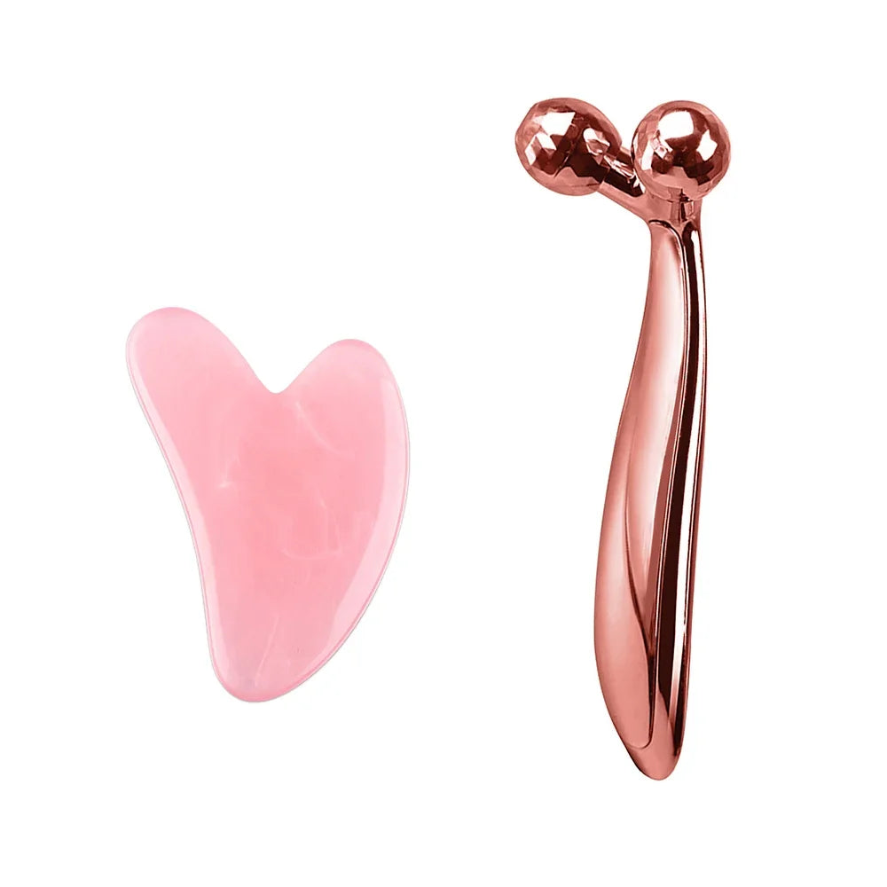 Masseur de visage et de cou à rouleau 3D en forme de Y, rotation à 360 degrés, outils de Massage du corps mince + grattoir Gouache Guasha, Lifting de la peau, dissolvant de rides
