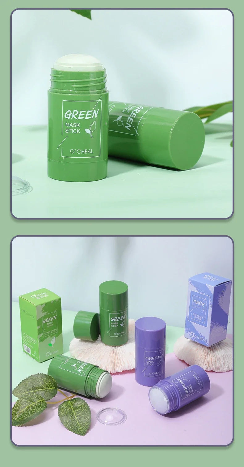 Masque facial solide bâton thé vert miel pêche nettoyage des pores hydratant Long charbon d'aubergine Film de boue