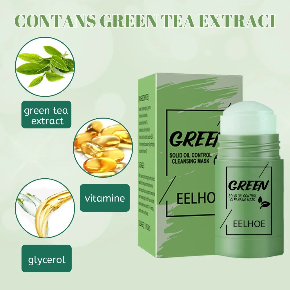 Masque facial solide nettoyant au thé vert, bâton nettoie les Pores, élimine l'acné, points noirs, contrôle de l'huile, éclaircit, hydratant, beauté, ensemble pour la peau