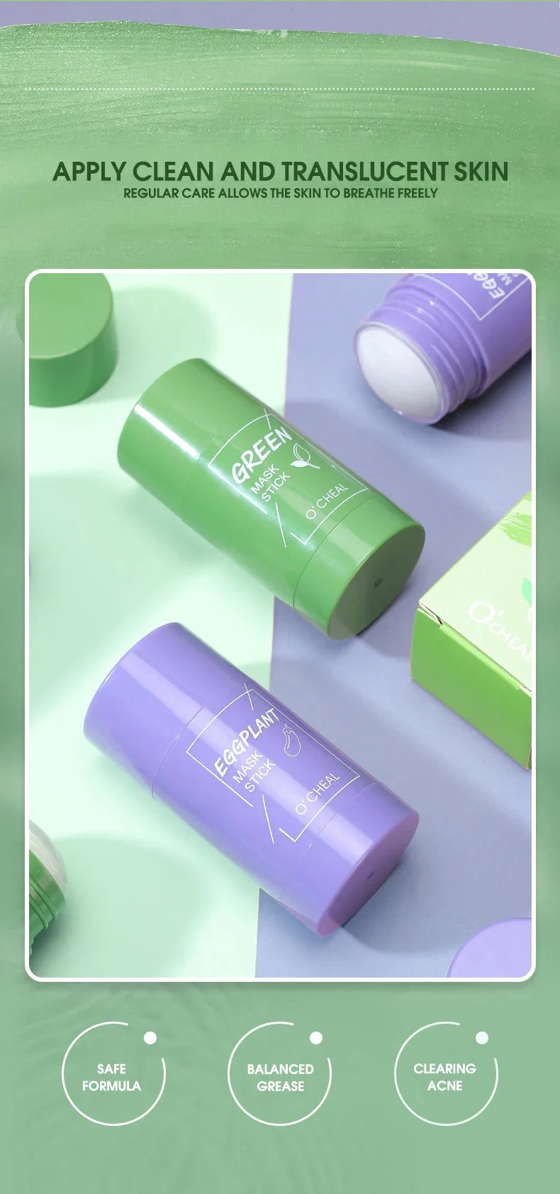 Masque facial solide bâton thé vert miel pêche nettoyage des pores hydratant Long charbon d'aubergine Film de boue